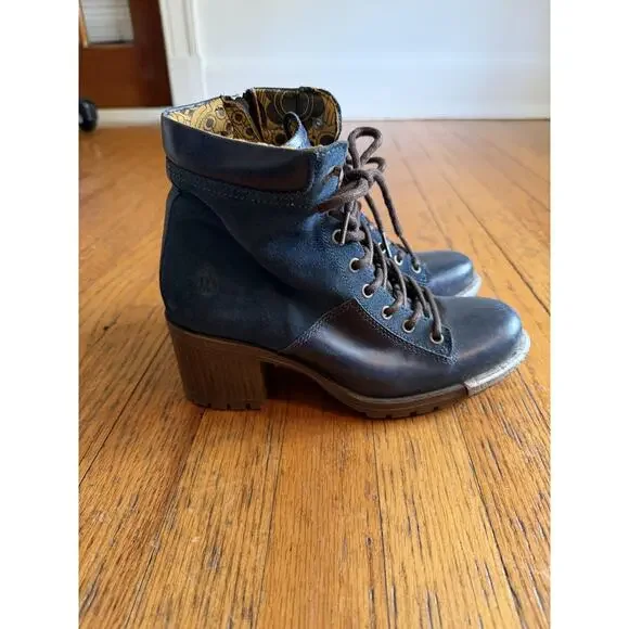 FLY London Boots Womens Size 8 Blue Leather Suede Lace Up Ankle Zip P143689003 - Picture 7 of 11